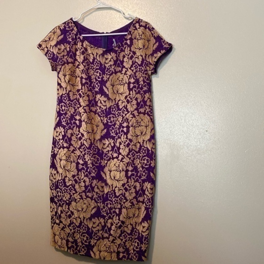 Laviniaturra purple gold floral short sleeve back zip  dress size 6 (42)